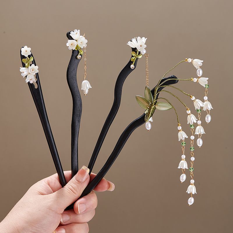 Vintage Collectible Item - Ahşap çiçek saç tokası Vintage Convallaria